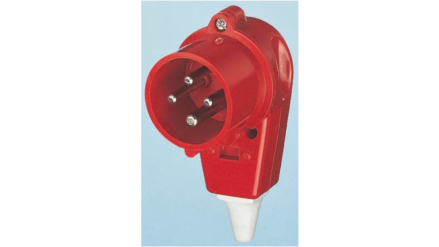 Conector de potencia industrial Macho, Formato 4P, Orientación Recto, Rojo, 400 V, 16A, IP44