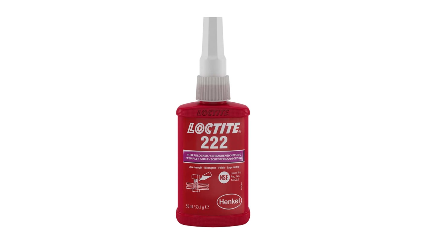 Loctite Loctite 222 Purpur Gevindsikring, 50 ml Flaske, Hærdetid: 24 t