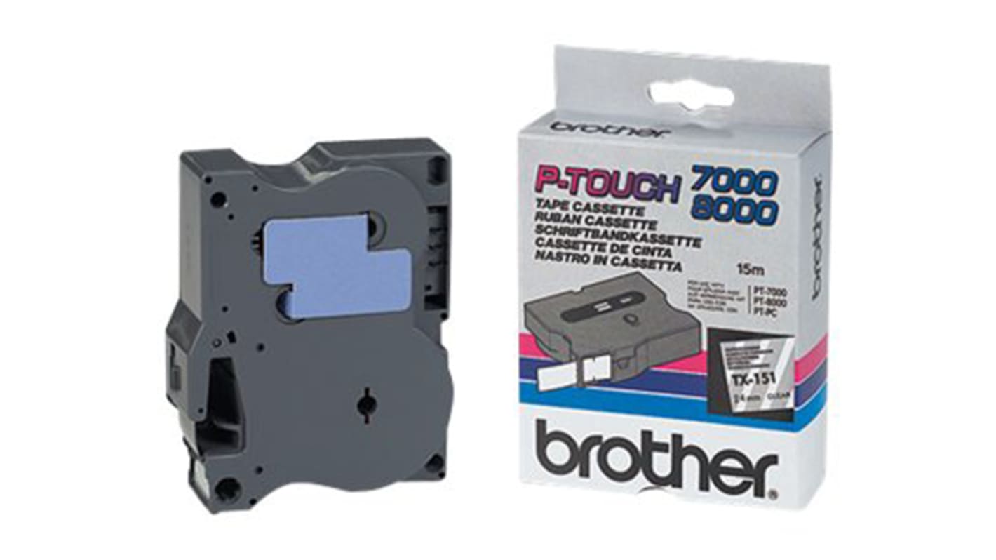TX151 Brother Black on Clear Label Printer Tape, 15 m Length, 24 mm