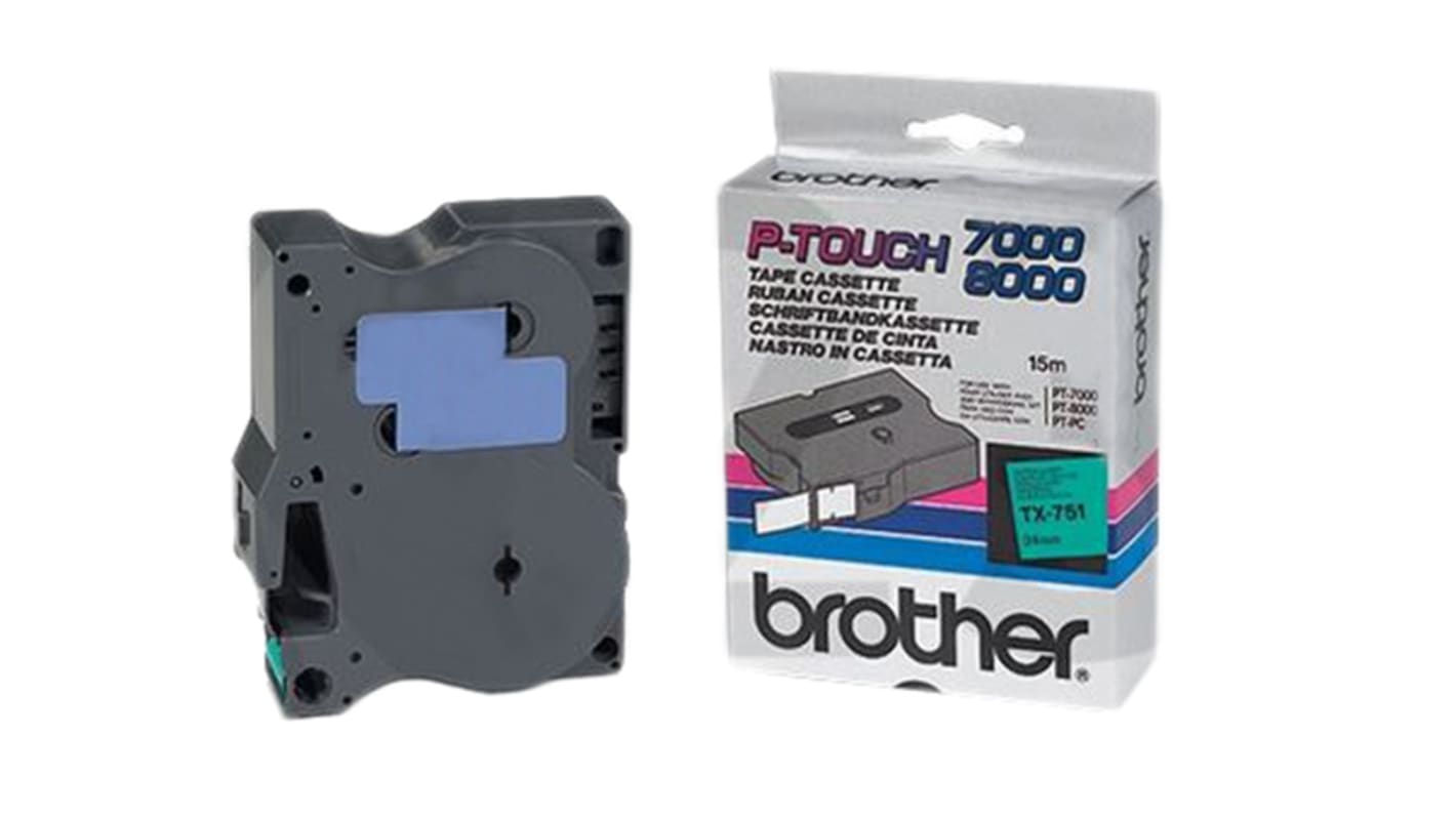 Brother Black on Green Label Printer Tape, 15 m Length, 24 mm Width