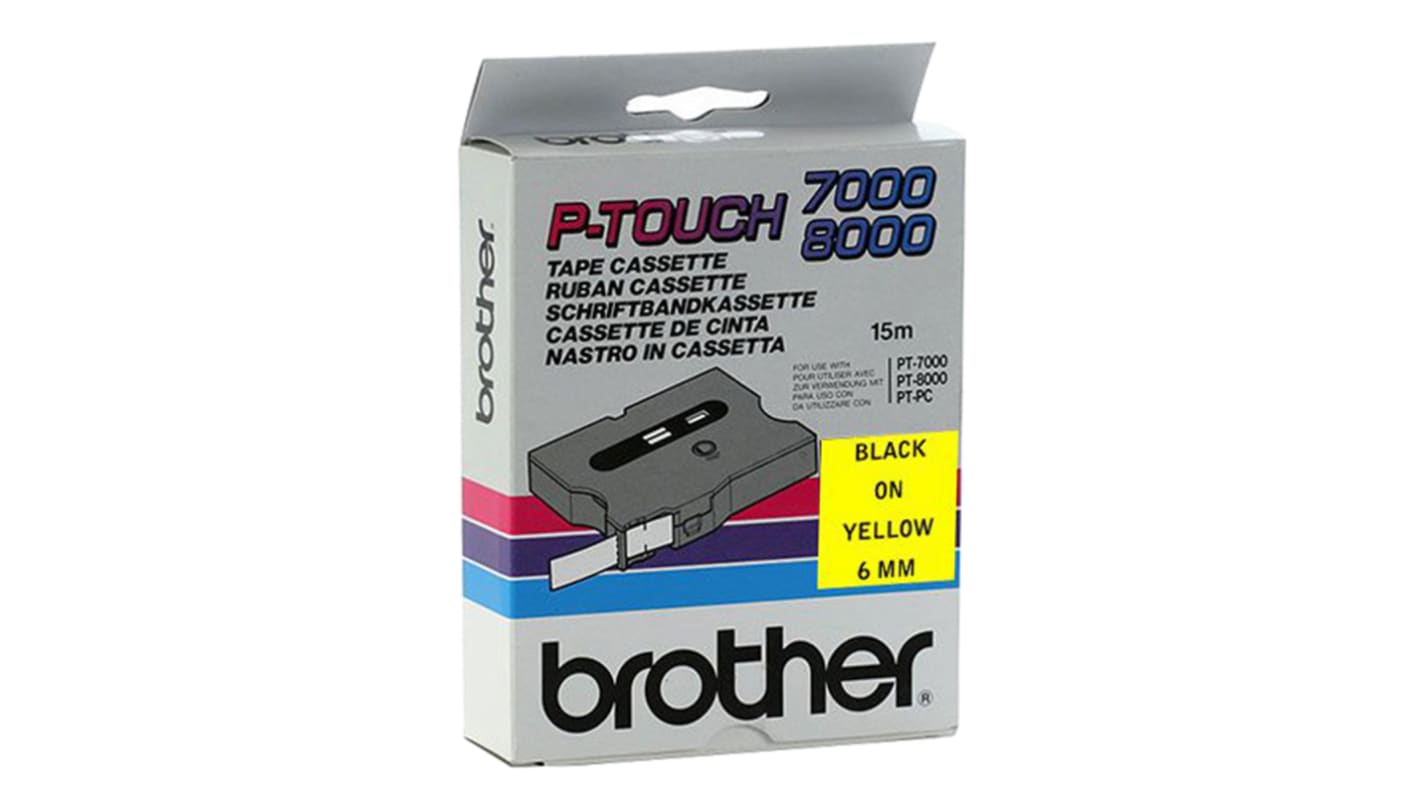 Brother Black on Yellow Label Printer Tape, 15 m Length, 6 mm Width