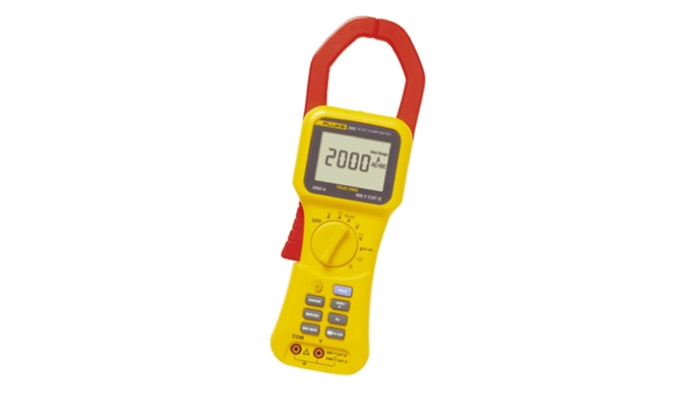 Fluke 355 Zangenmessgerät Durchgangsprüfer, Strom, Spannung, Frequenz, Widerstand CAT IV, CAT III 600V ac / 2000A ac,