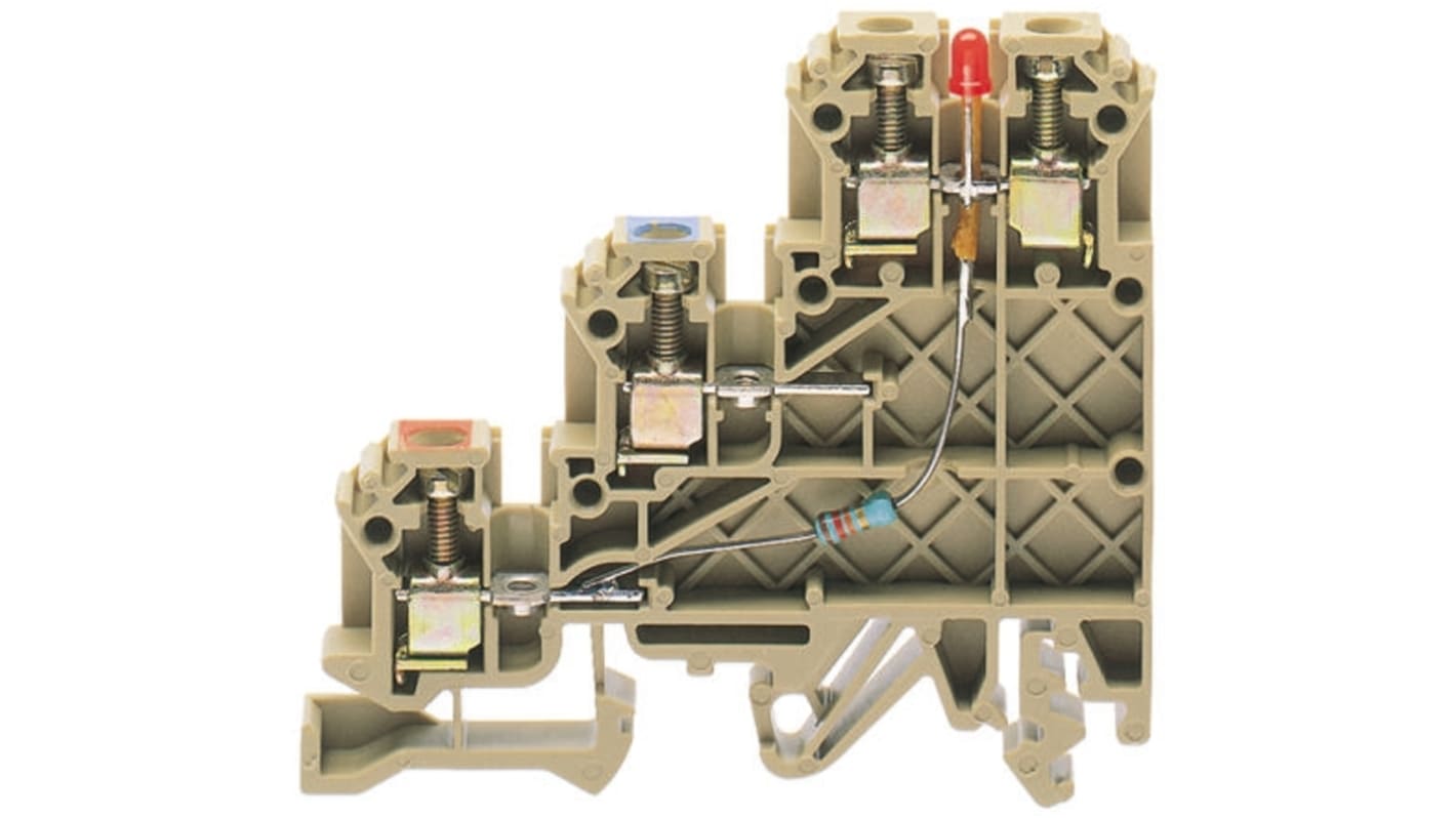 RS PRO Standard DIN-skinneterminal, 24A 24 V=, Rød