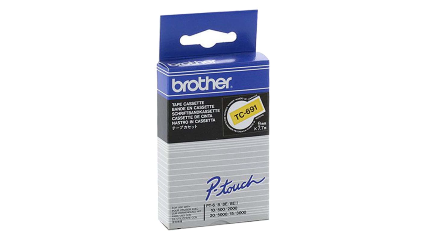 Ruban pour étiqueteuse Brother 8 m x 9 mm Noir sur Jaune