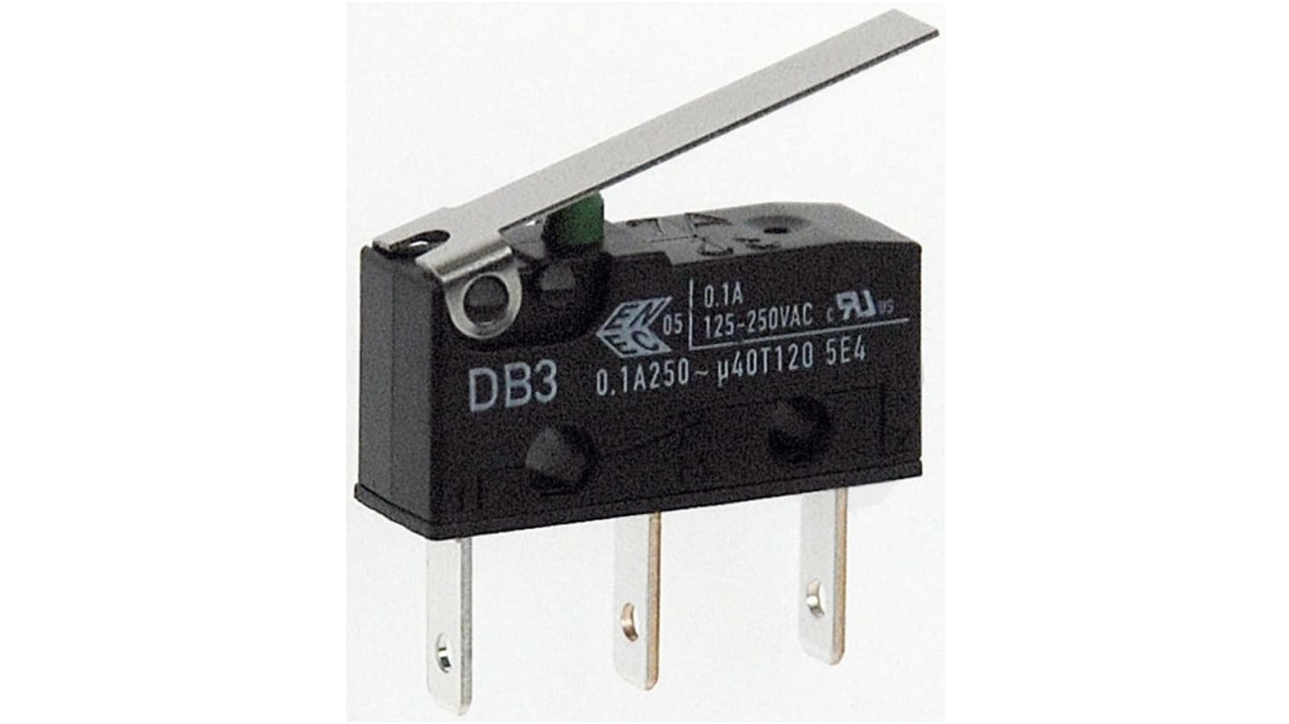 ZF Hinge Lever Micro Switch, Tab Terminal, 100 mA @ 30 V dc, SPDT