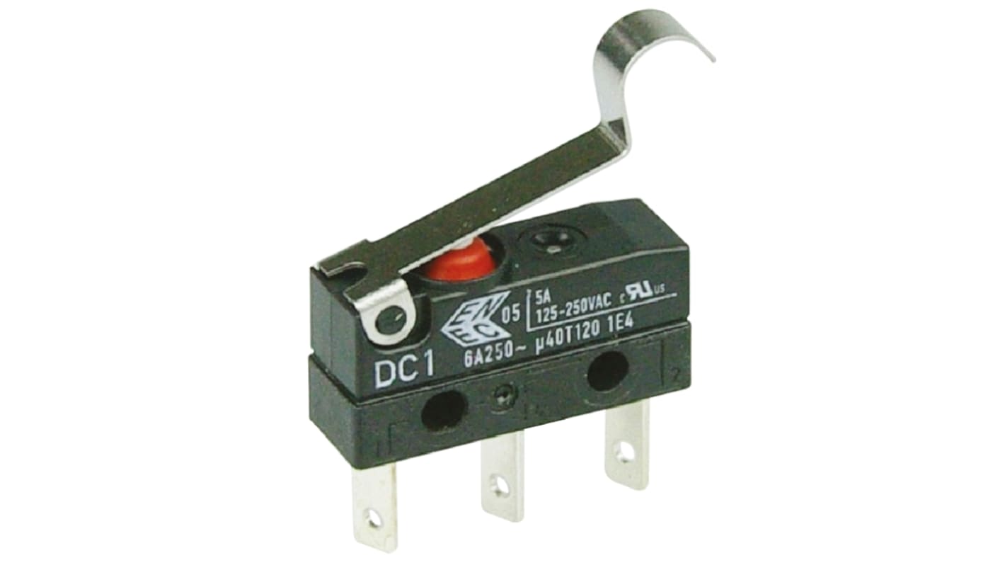 ZF Simulated Roller Lever Micro Switch, Tab Terminal, 6 A @ 250 V ac, SPDT, IP6K7