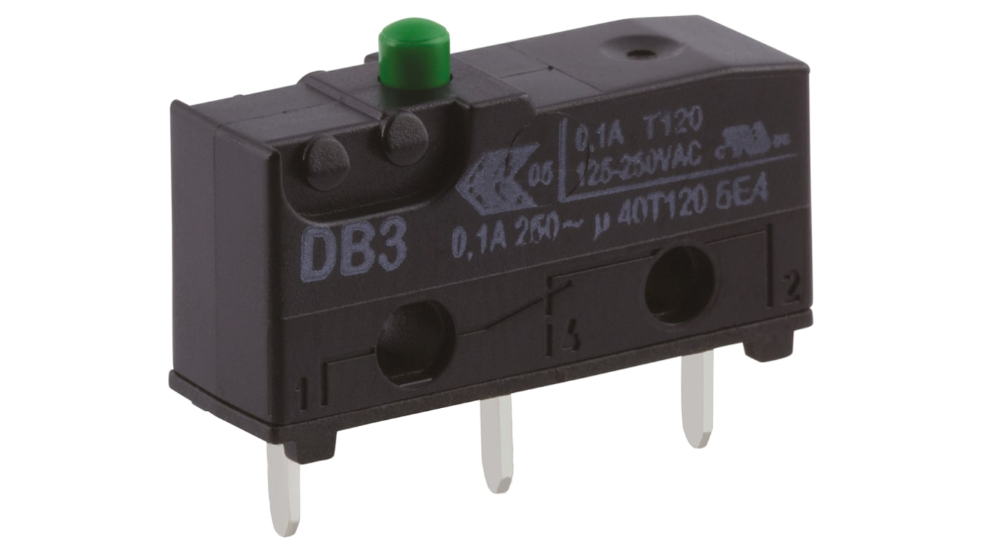 ZF Mikroschalter Stößel-Betätiger PCB, 100 mA @ 30 V dc, SPDT 1,47 N -40°C - +120°C