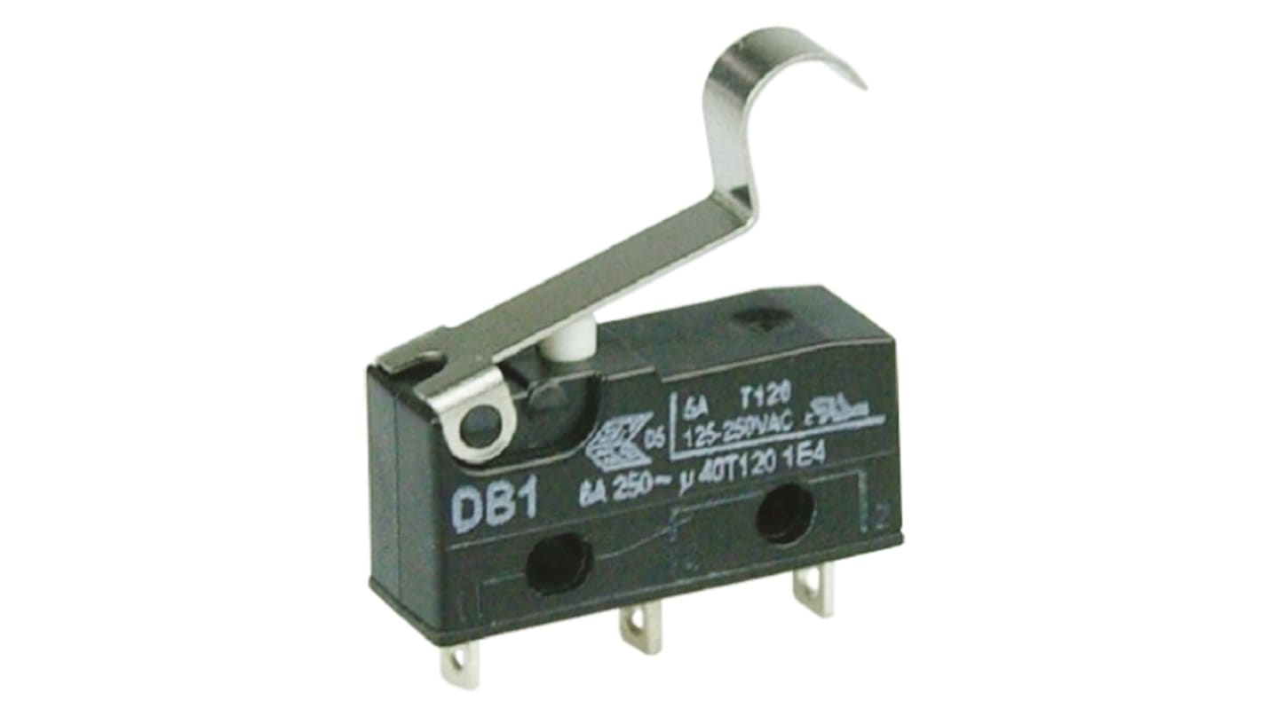 ZF Mikroschalter Rollenhebel simuliert-Betätiger Lötanschluss, 6 A @ 250 V ac, SPDT 0,64 N -40°C - +120°C