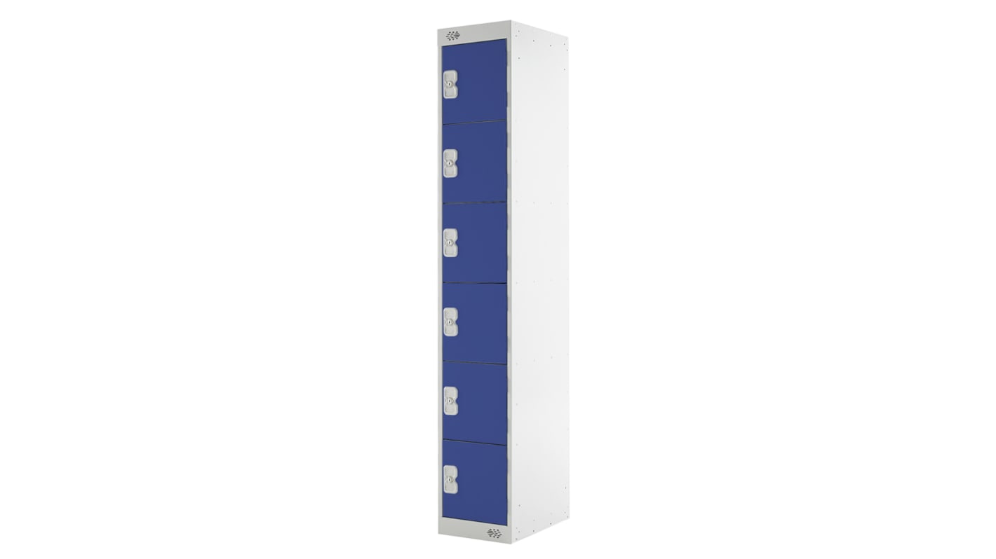 Szafka przemysłowa 6-drzwiowa, materiał: Stal, kolor: Niebieski, 1800 mm x 300 mm x 450mm, RS PRO