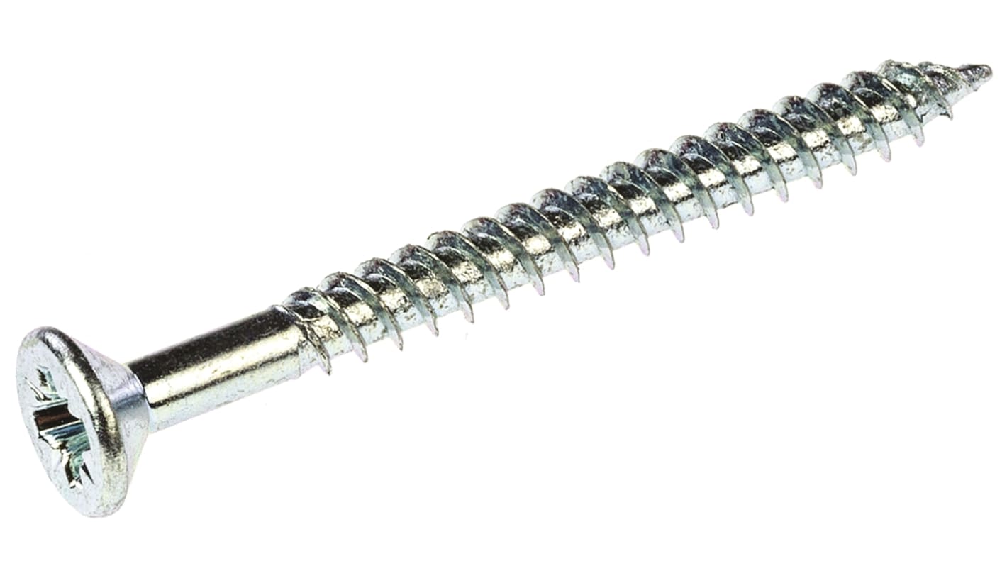 RS PRO Pozidriv Countersunk Steel Wood Screw, Bright Zinc Plated, Clear Passivated, No. 6 Thread, 1.1/2in Length