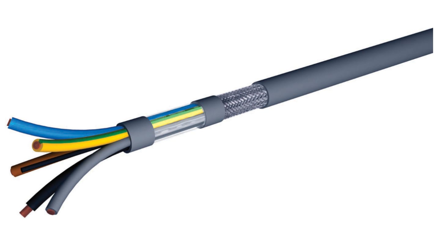 AXINDUS HIFLEX-CY1000 Control Cable, 4 Cores, 6 mm², LIYCY1000, Screened, 50m, Grey PVC Sheath, 9 AWG