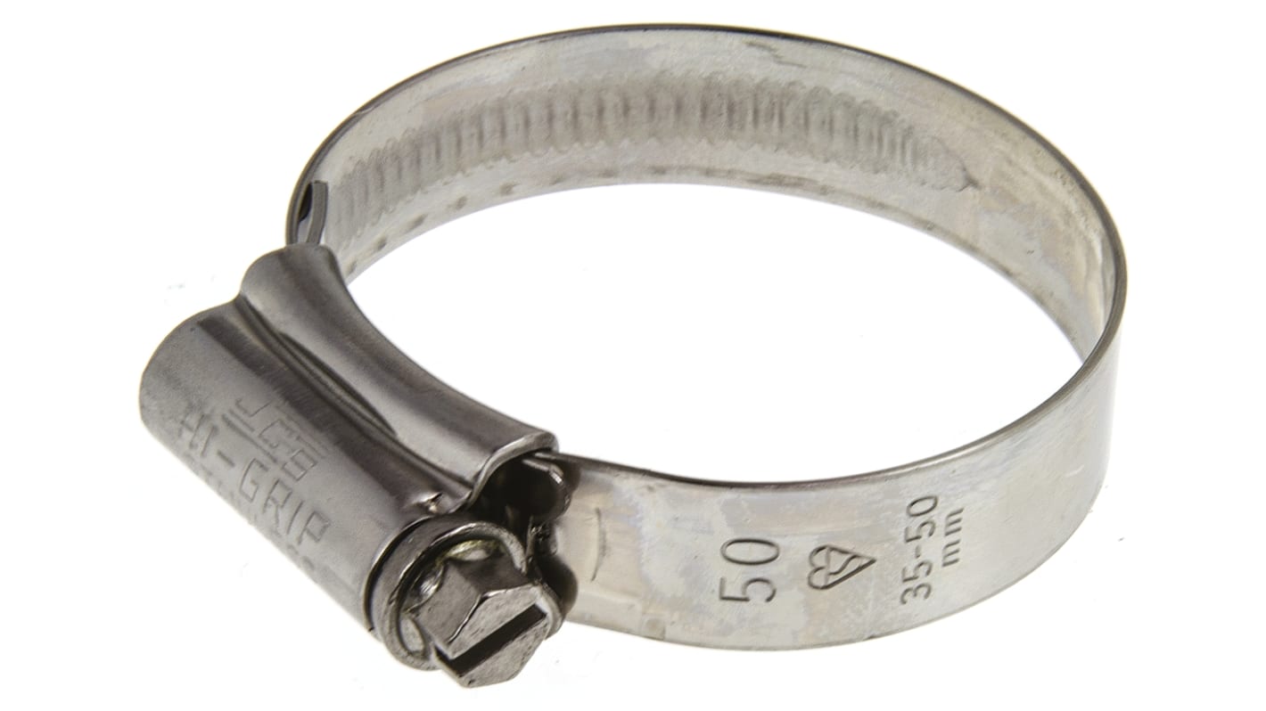 HI-GRIP Stainless Steel Slotted Hex Worm Drive, 13mm Band Width, 35 → 50mm ID