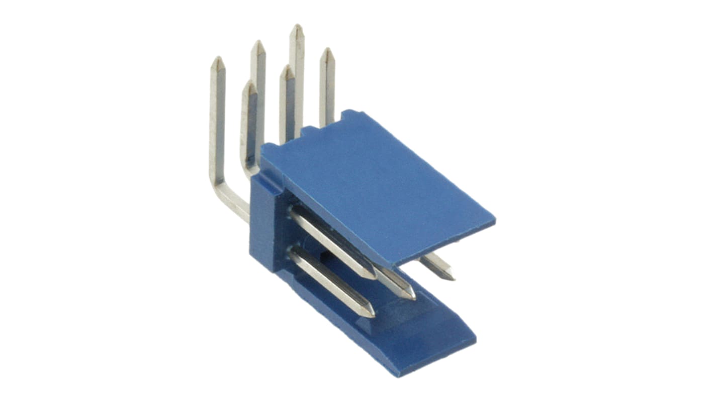 TE Connectivity AMPMODU HE14 Series Right Angle Through Hole PCB Header, 6 Contact(s), 2.54mm Pitch, 2 Row(s), Shrouded