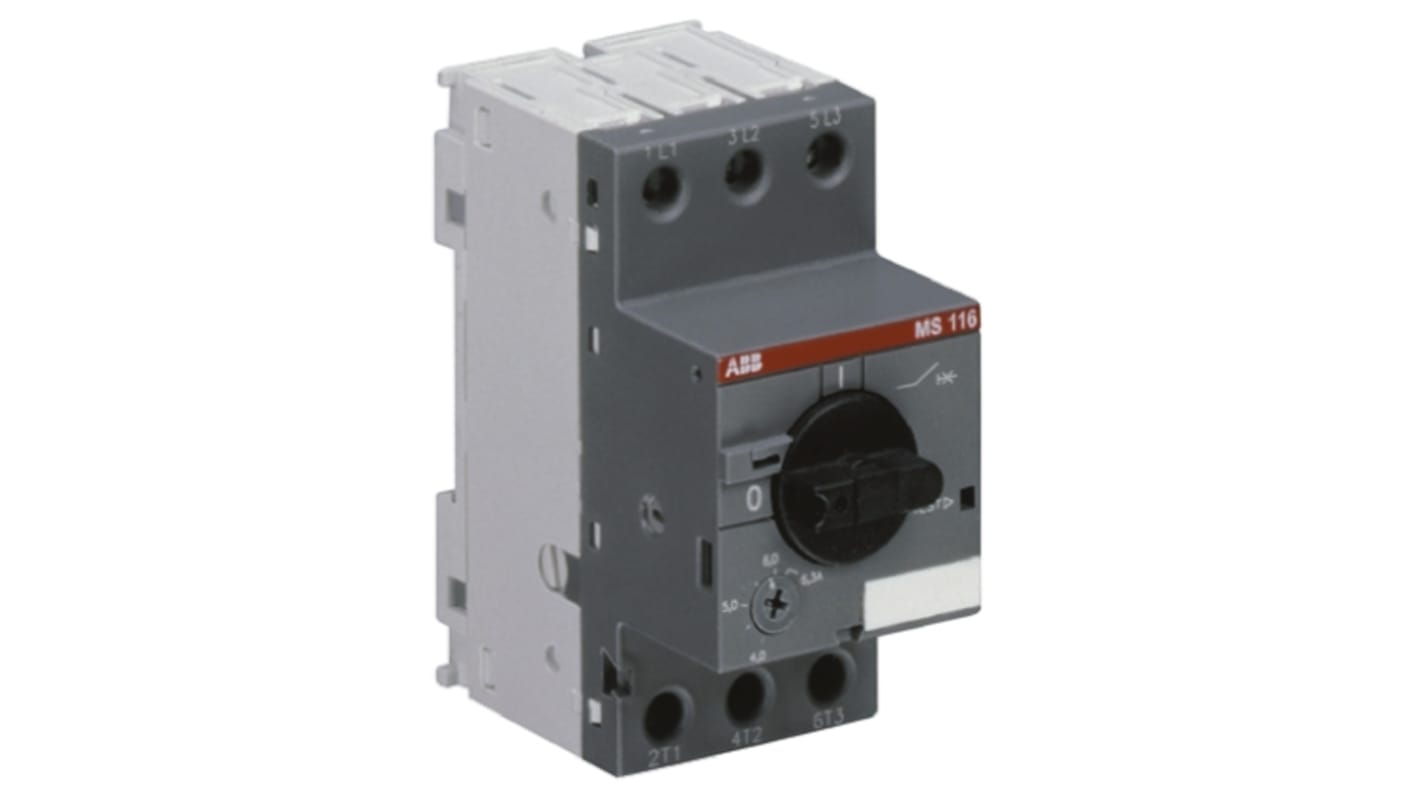 Interruttore automatico per protezione motore Manuale ABB, 1, 3 fasi, 2,2 kW, 440 V c.c., 690 V c.a., IP20