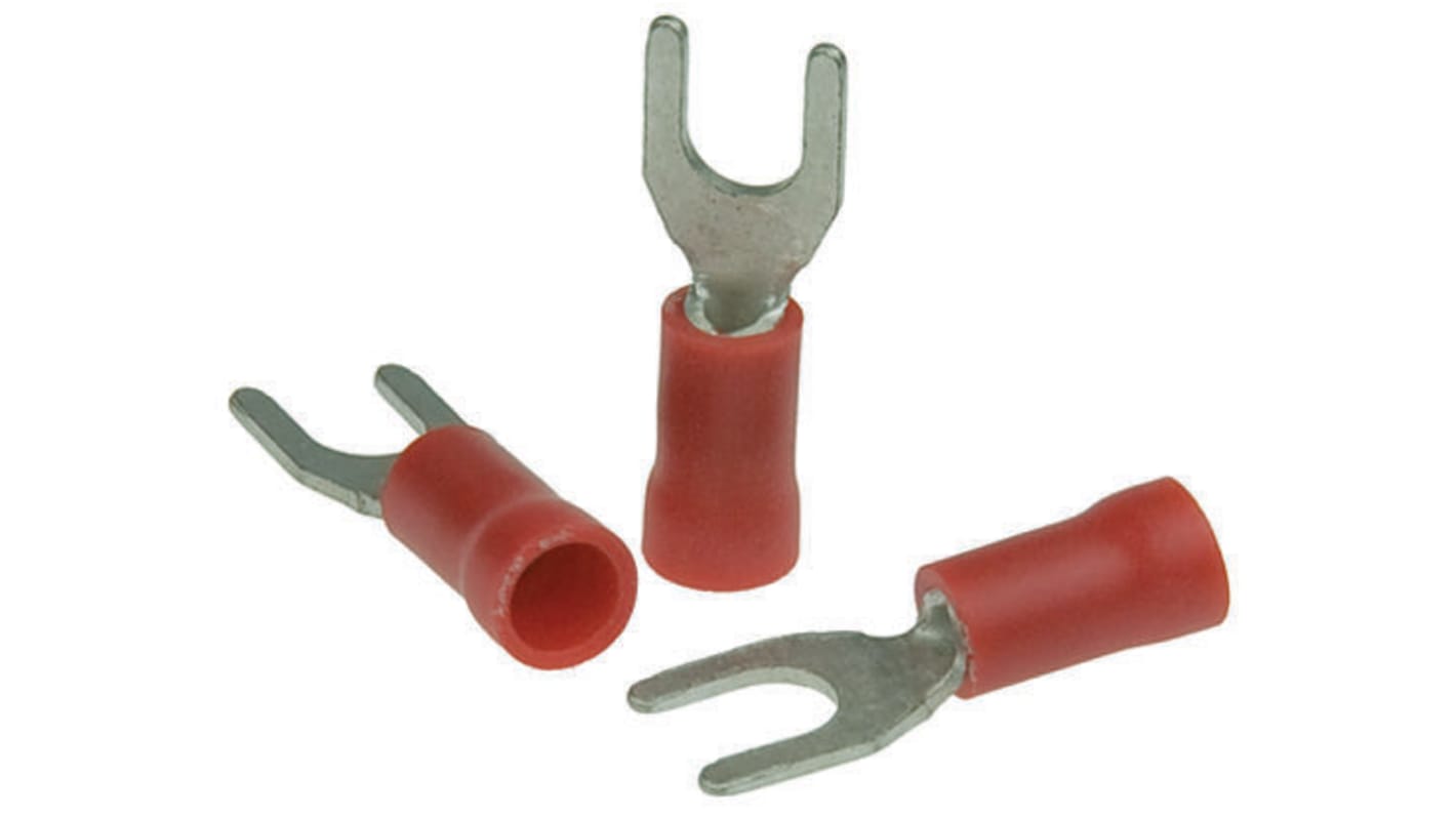 RS PRO Insulated Crimp Spade Connector, 0.5mm² to 1.5mm², 22AWG to 16AWG, M3.5 Stud Size Vinyl, Red