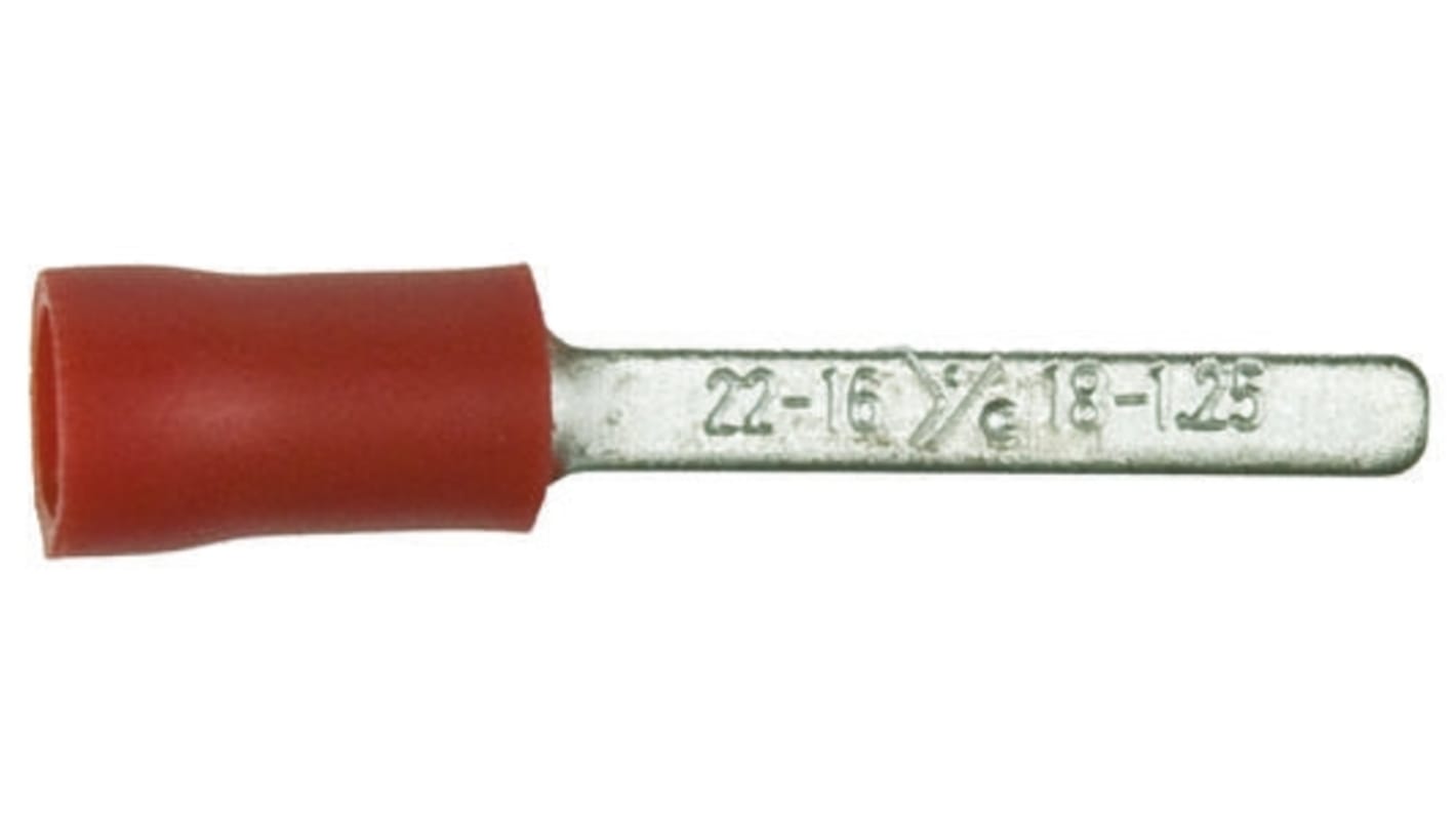 RS PRO Insulated Crimp Blade Terminal 17.6mm Blade Length, 0.5mm² to 1.5mm², 22AWG to 16AWG, Red