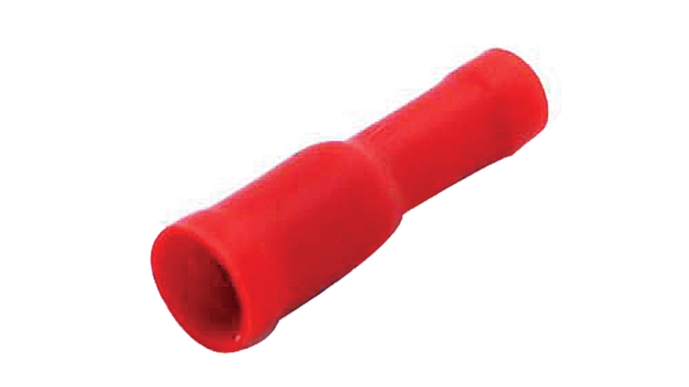 RS PRO Insulated Female Crimp Bullet Connector, 0.5mm² to 1.5mm², 22AWG to 16AWG, 4.3mm Bullet diameter, Red