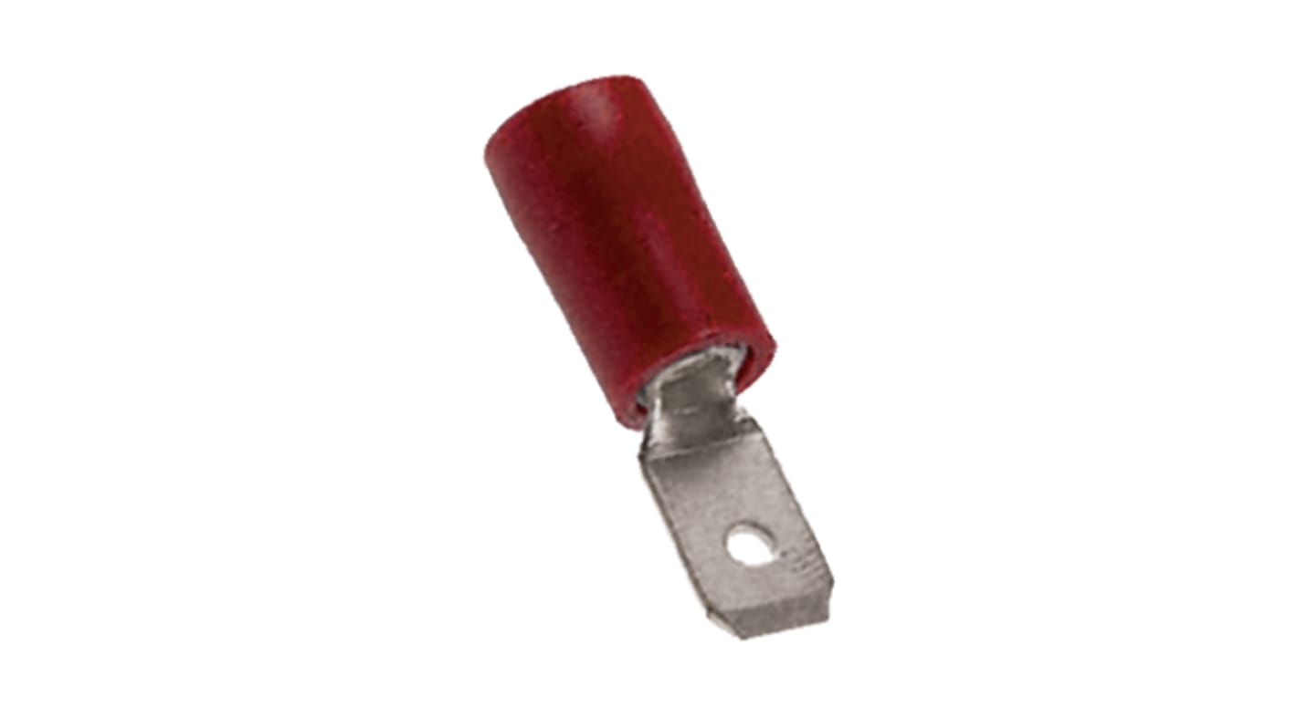 Terminal de lengüeta macho aislado de color Rojo RS PRO, 6.35 x 0.8mm, 0.5mm² → 1.5mm², long. 21mm, de Latón estañado