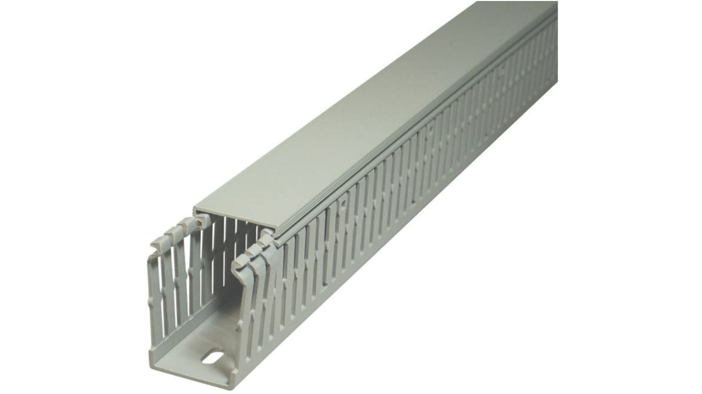 SES Sterling Grey Slotted Panel Trunking - Open Slot, W60 mm x D80mm, L2m, PVC