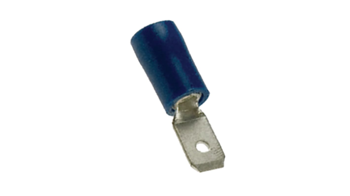 Terminal de lengüeta macho aislado de color Azul RS PRO, 6.35 x 0.8mm, 1.5mm² → 2.5mm², long. 21mm, de Latón estañado