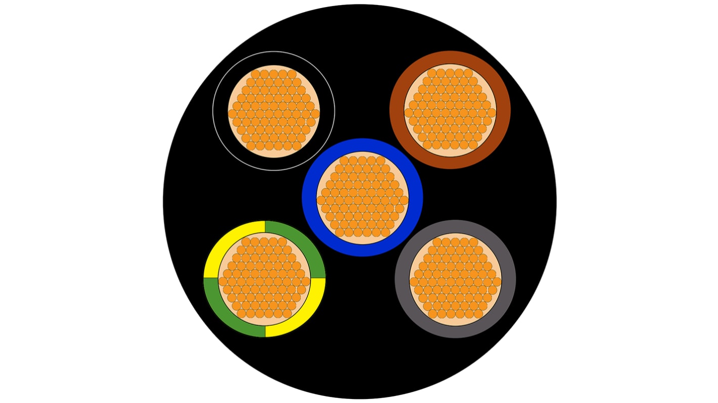 RS PRO 5 Core Power Cable, 1.5 mm², 100m Thermoplastic Elastomers TPE Sheath, 22 A, 450/750 V