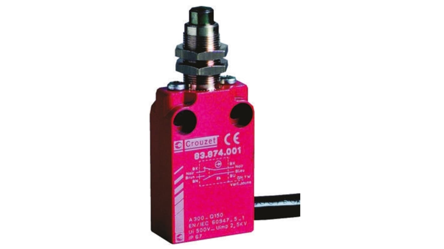 Crouzet Plunger Limit Switch, NO/NC, IP66, IP67, Metal Housing, 240V ac Max, 6A Max