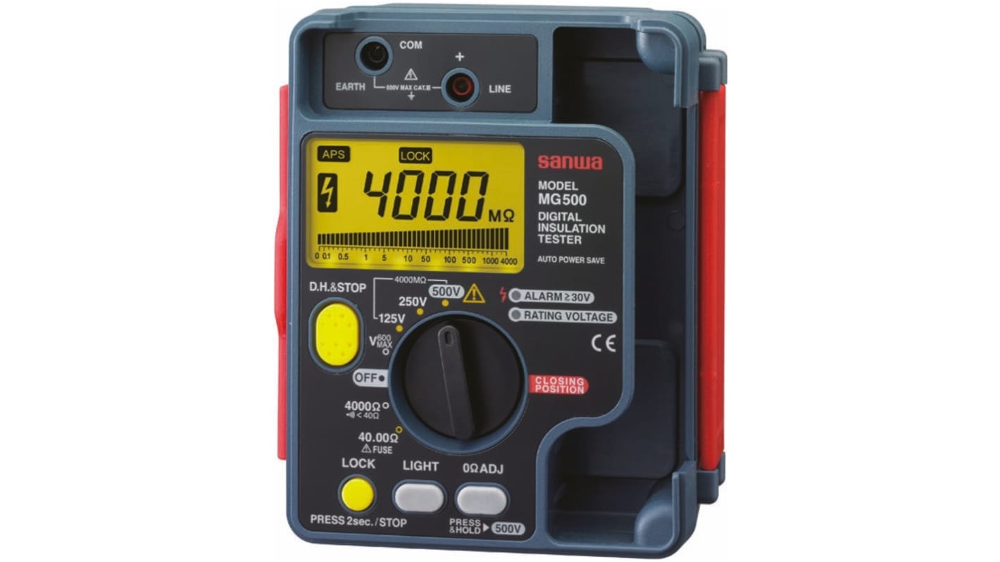 Sanwa Electric Instruments MG1000 Insulation Resistance Tester, 250V Min, 1000V Max, 4000MΩ Max, CAT III 600 V