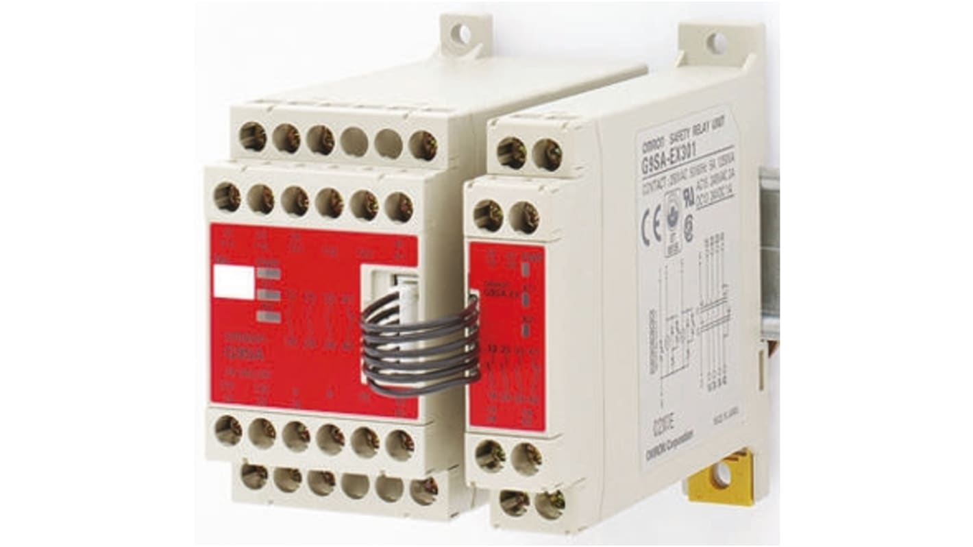 Relé de seguridad Omron G9SA de 2 canales, para Parada de Emergencia, 100 → 240V ac, cat. seg. ISO 13849-1 4