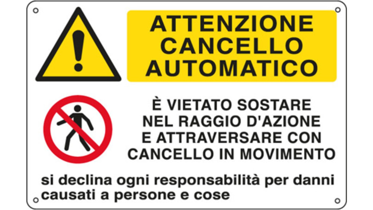 Cartello Avviso "Attenzione Cancello Automatico, É Vietato Sostare Nel Raggio D'Azione E Attraversare Con Cancello In