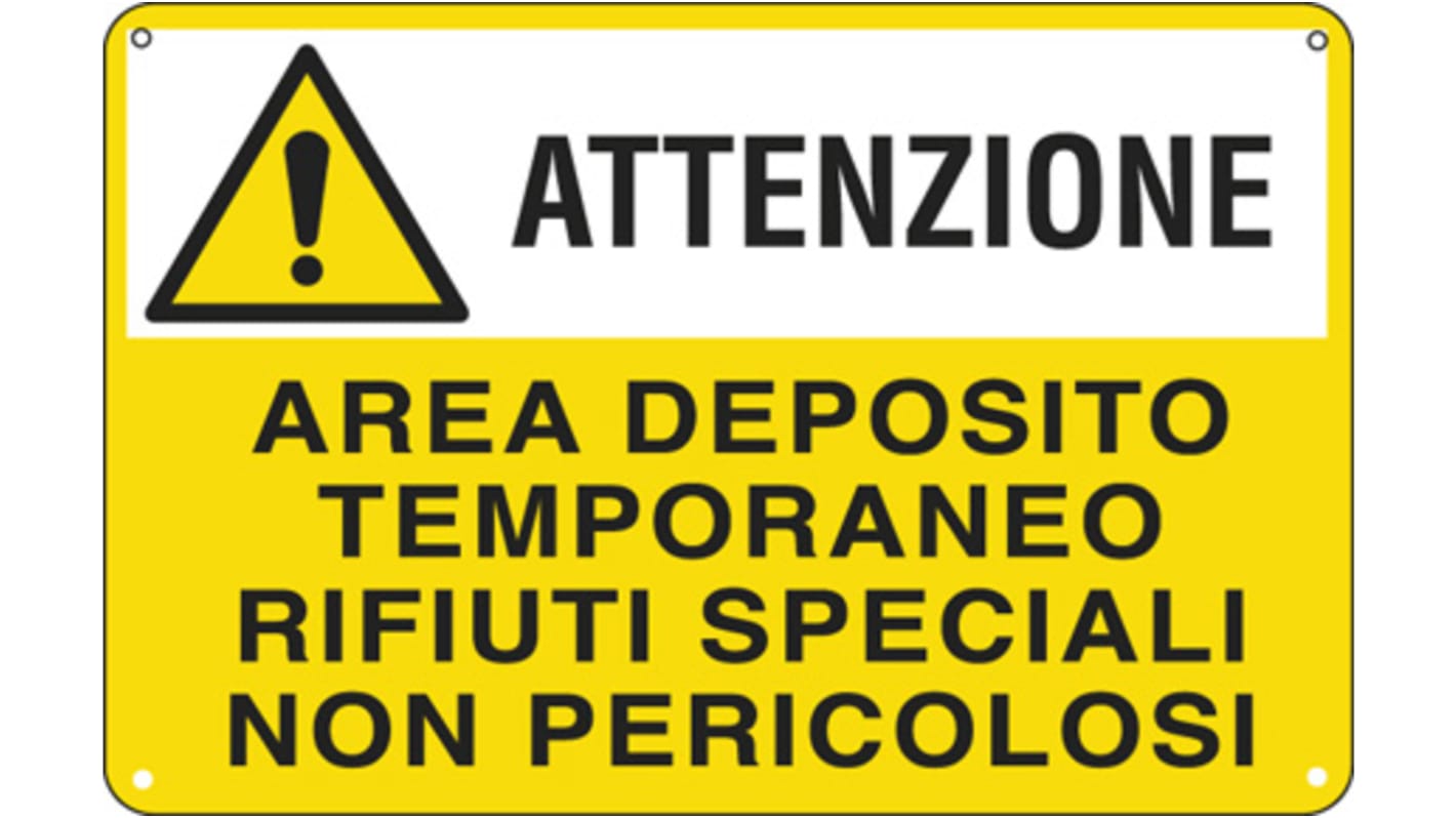 Cartello Avviso "Attenzione Area Deposito Temporaneo Rifiuti Speciali Non Pericolosi", in Italiano