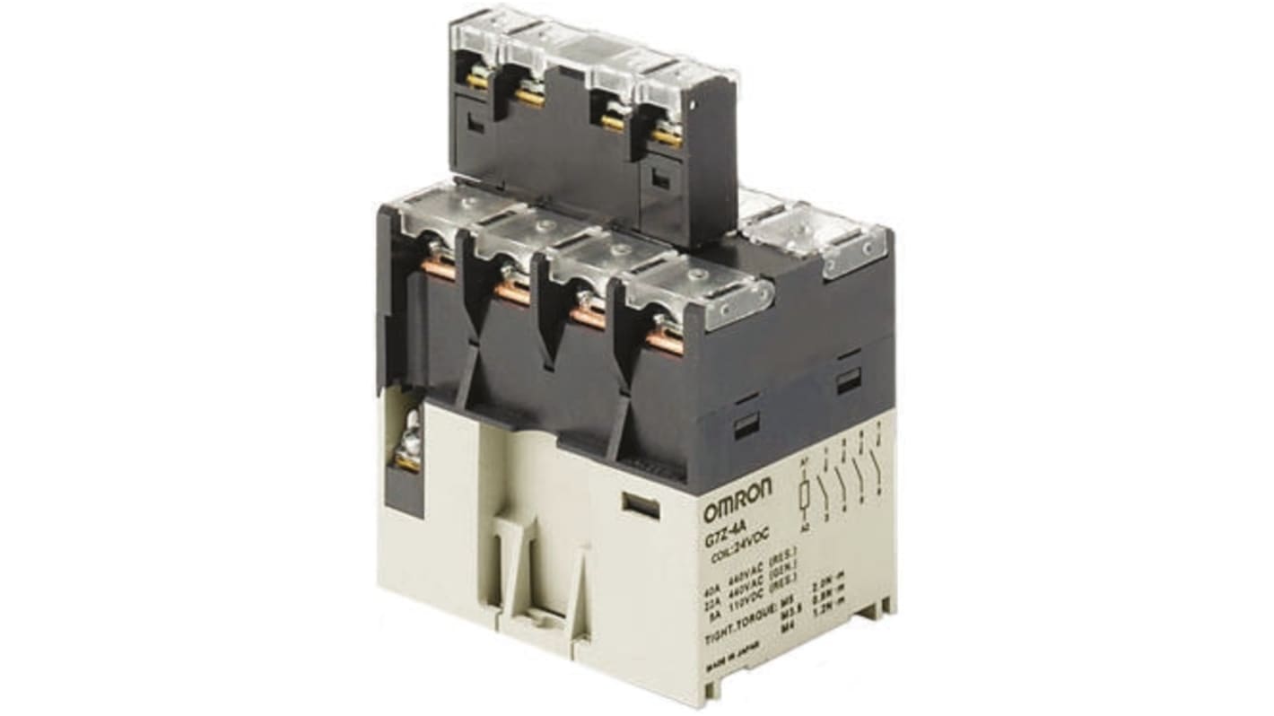 Omron DIN Rail Non-Latching Relay, 24V dc Coil, 40A Switching Current, 4PST-NO