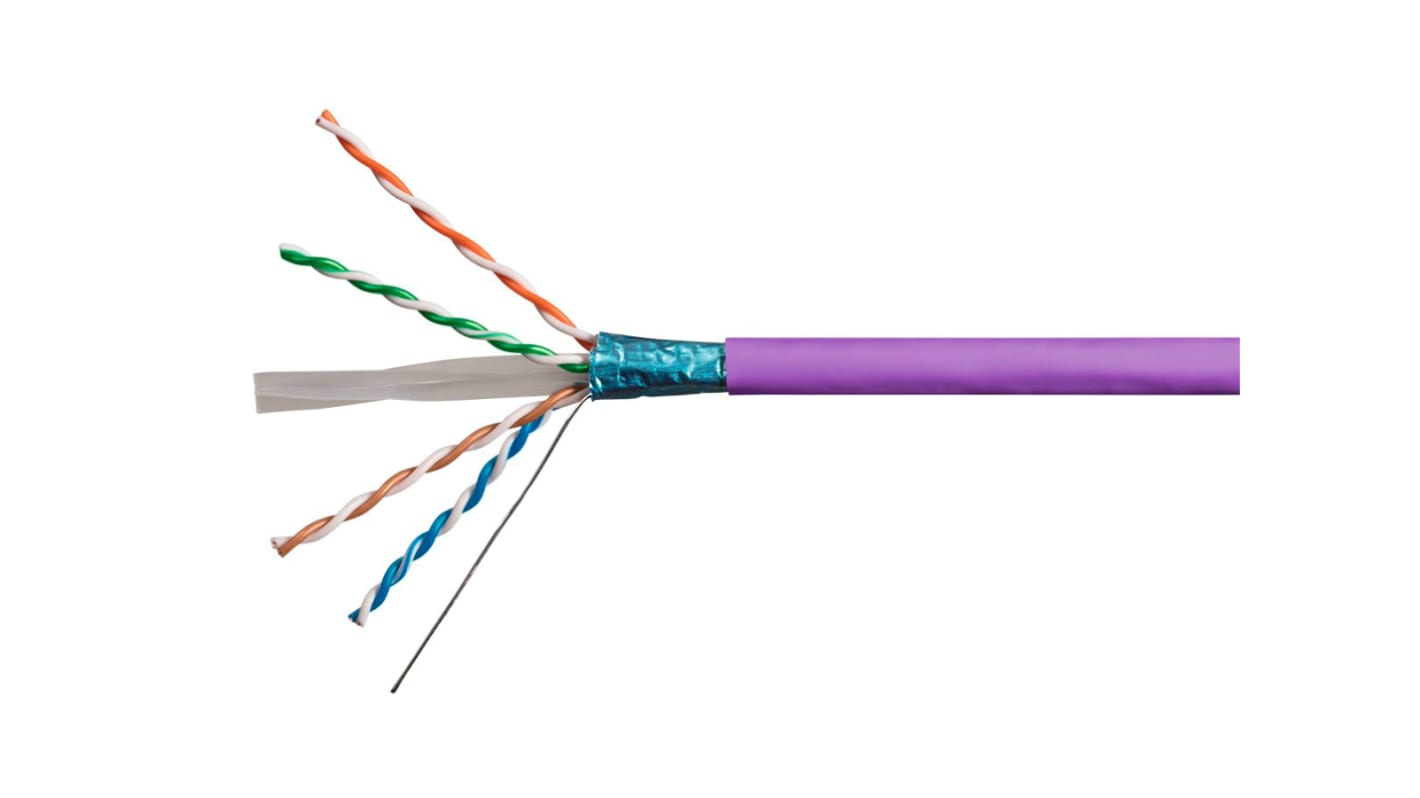 Cable Ethernet Cat5e F/UTP RS PRO de color Morado, long. 305m, funda de PVC, Libre de halógenos y bajo nivel de humo