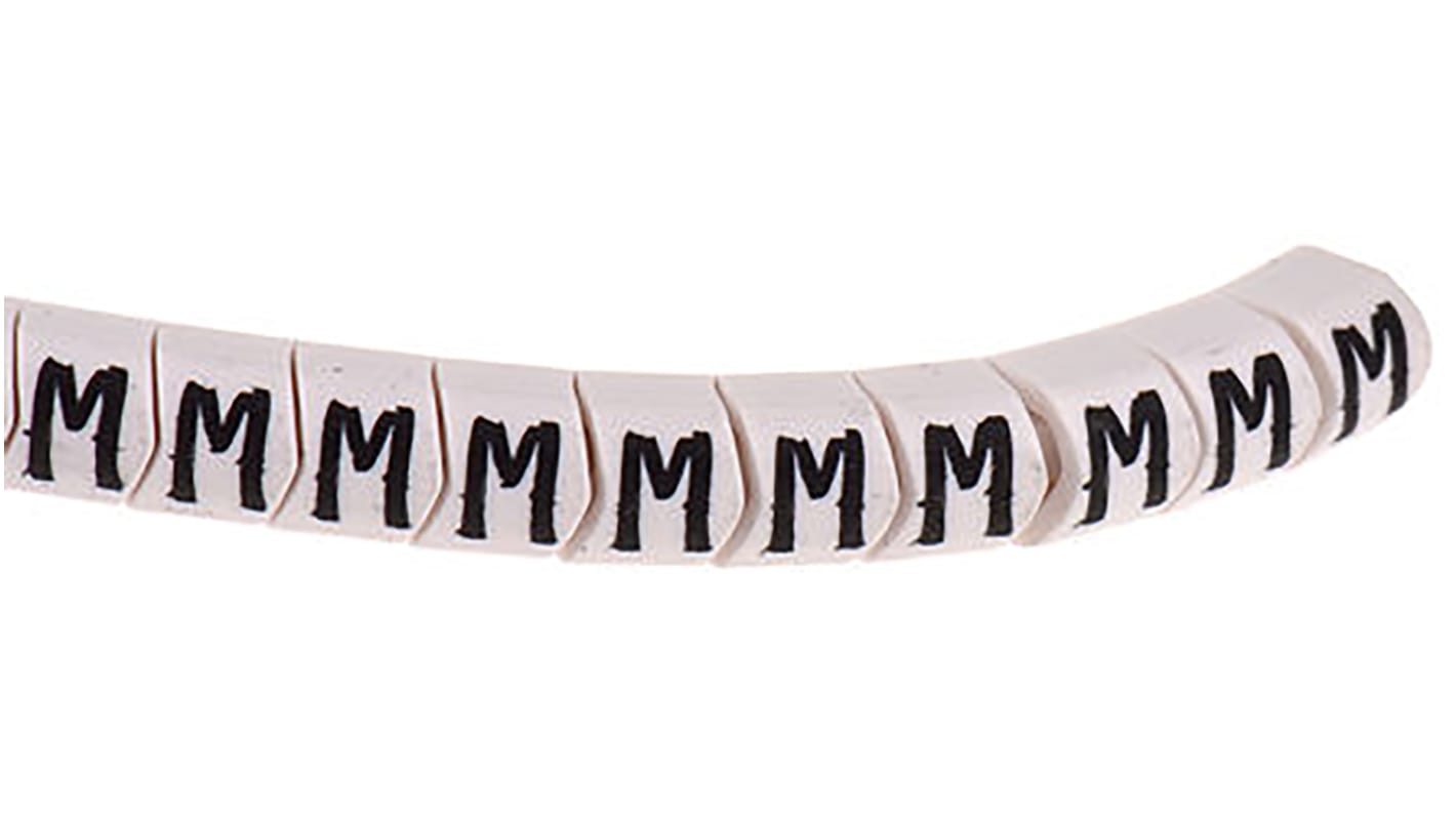 HellermannTyton Helagrip Slide On Cable Marker, Black on White, Pre-printed "M", 1 → 3mm Cable