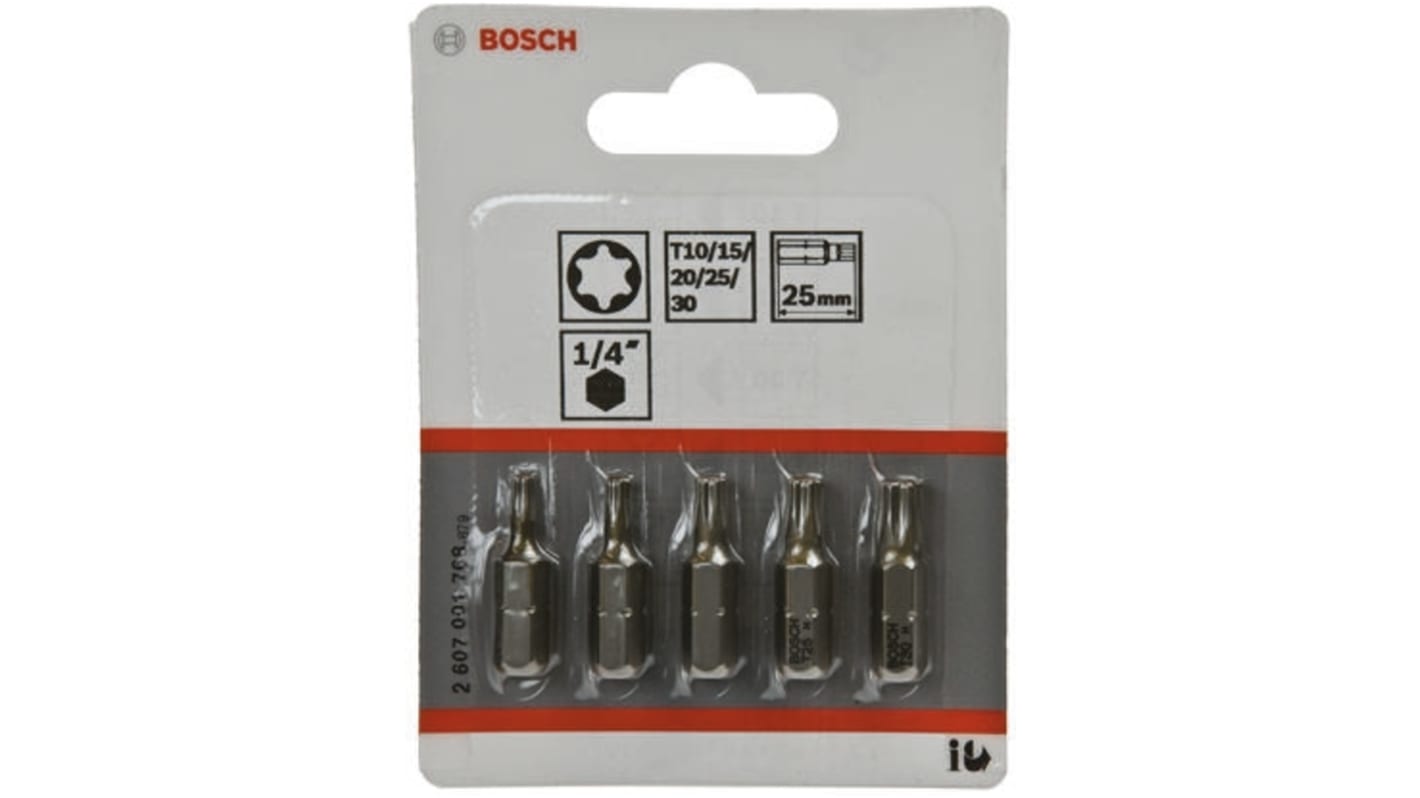 Punta de atornillar Bosch, Torx T10, T15, T20, T25, T30, 5 piezas