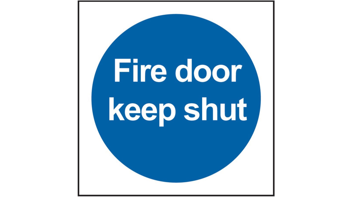 Brandsikkerhesskilt, Vinyl, Blå, tekst: Fire Door Keep Shut Etiket, 100 x 100mm