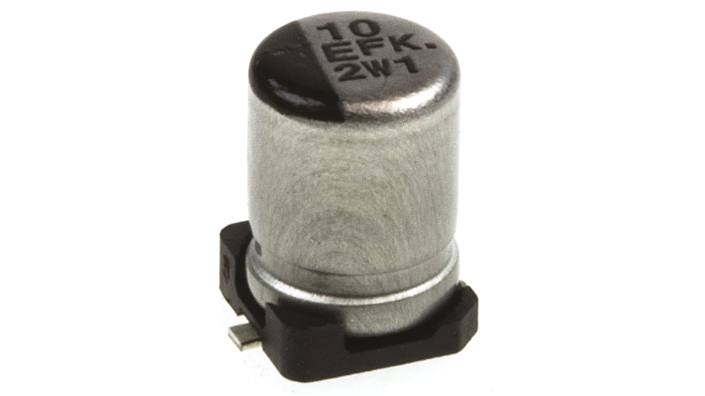 Panasonic , SMD Aluminium-Elektrolyt Kondensator 10μF ±20% / 25V dc, Ø 4mm x 5.8mm, bis 105°C