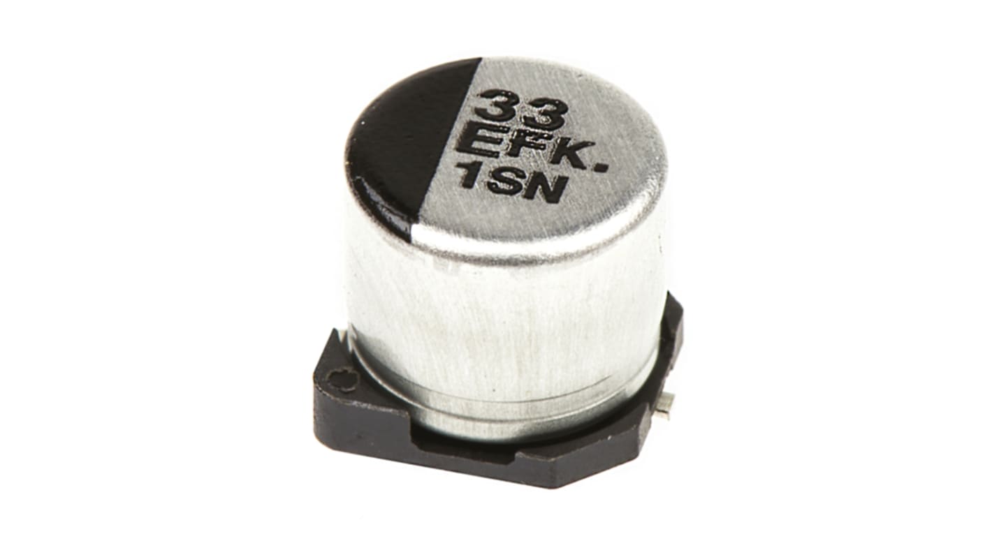 Condensador electrolítico Panasonic serie FK SMD, 33μF, ±20%, 25V dc, mont. SMD, 6.3 (Dia.) x 5.8mm