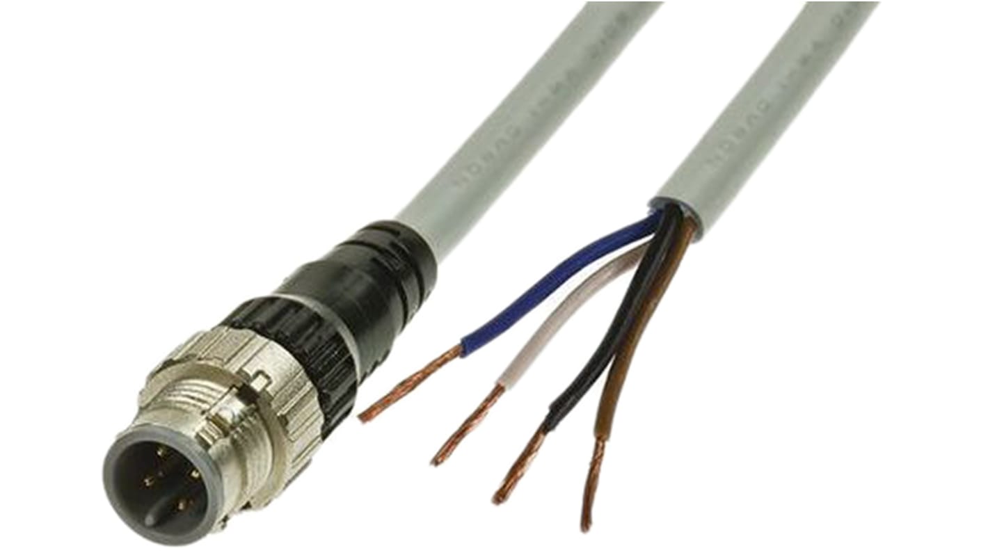 Cable de conexión Omron, con. A M12 Macho, 4 polos, con. B Sin terminación, long. 2m, 250 V dc, 4 A, IP67
