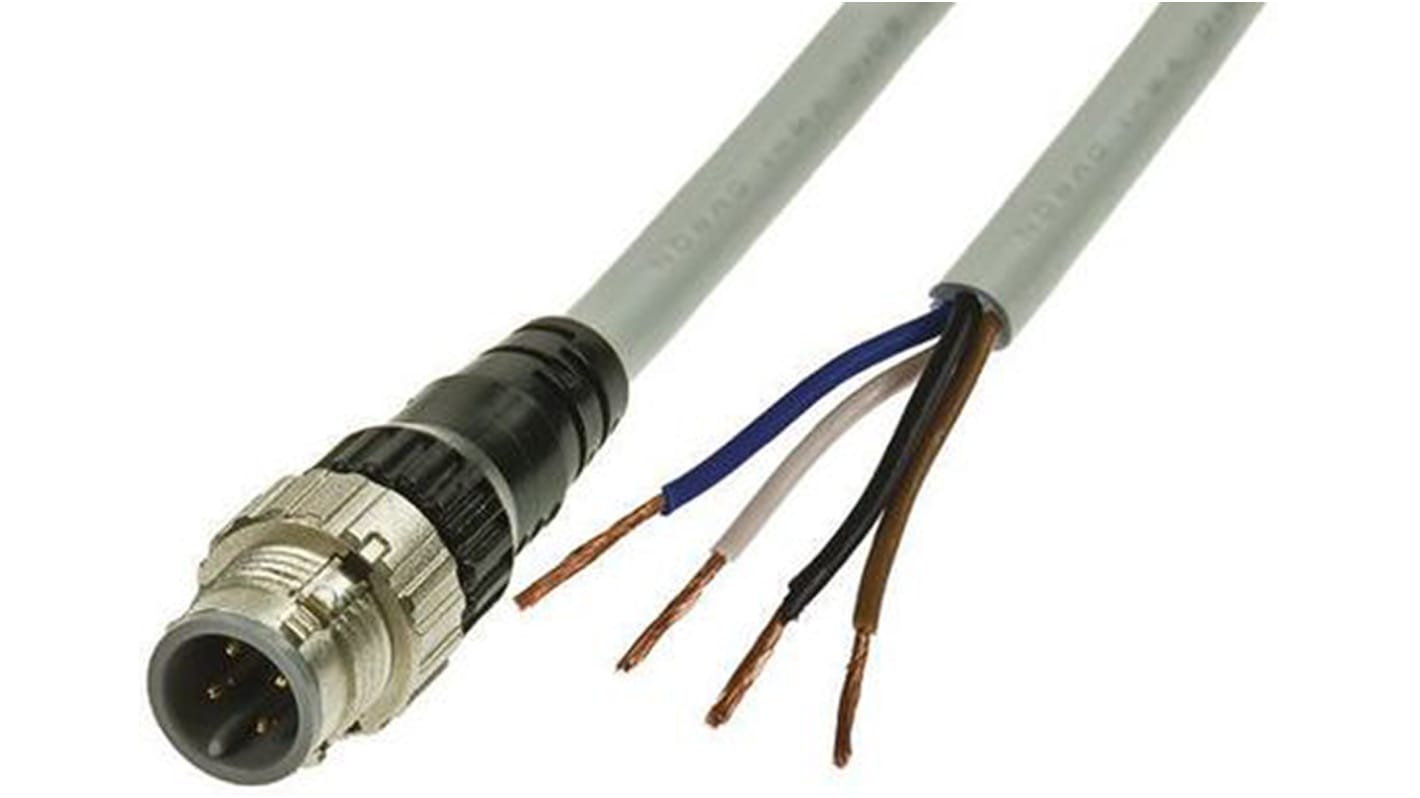 Cable de conexión Omron, con. A M12 Macho, 4 polos, con. B Sin terminación, long. 300mm, 250 V dc, 4 A, IP67