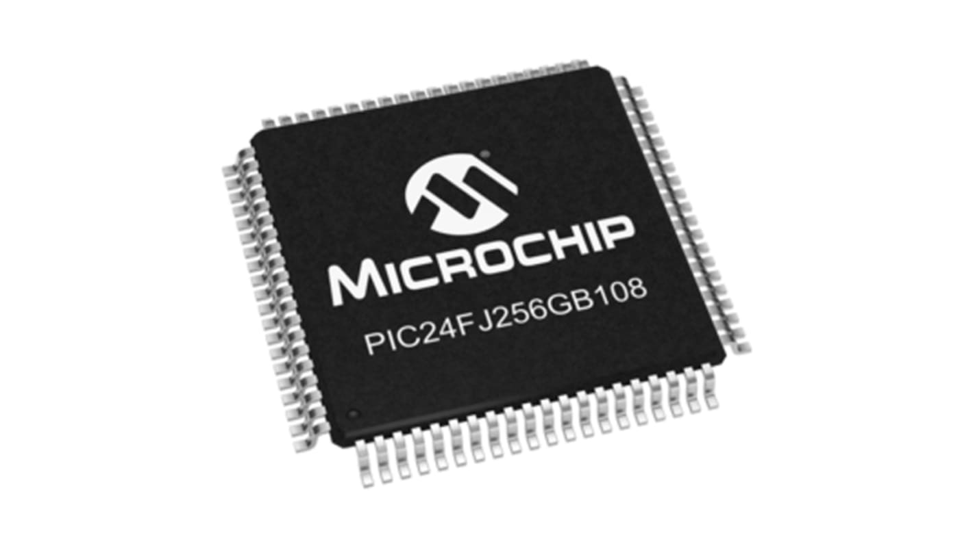 Microcontrolador Microchip PIC24FJ256GB108-I/PT, núcleo PIC de 16bit, RAM 16 kB, 32MHZ, TQFP de 80 pines