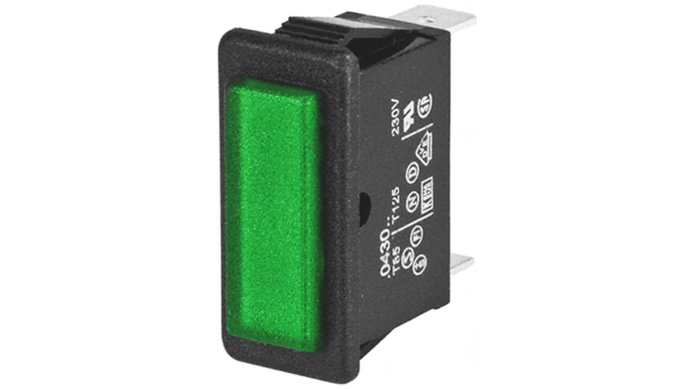 Indicador Neón Arcolectric (Bulgin) Ltd, Verde, lente prominente, Ø montaje 28.2 x 11.5mm, 230V