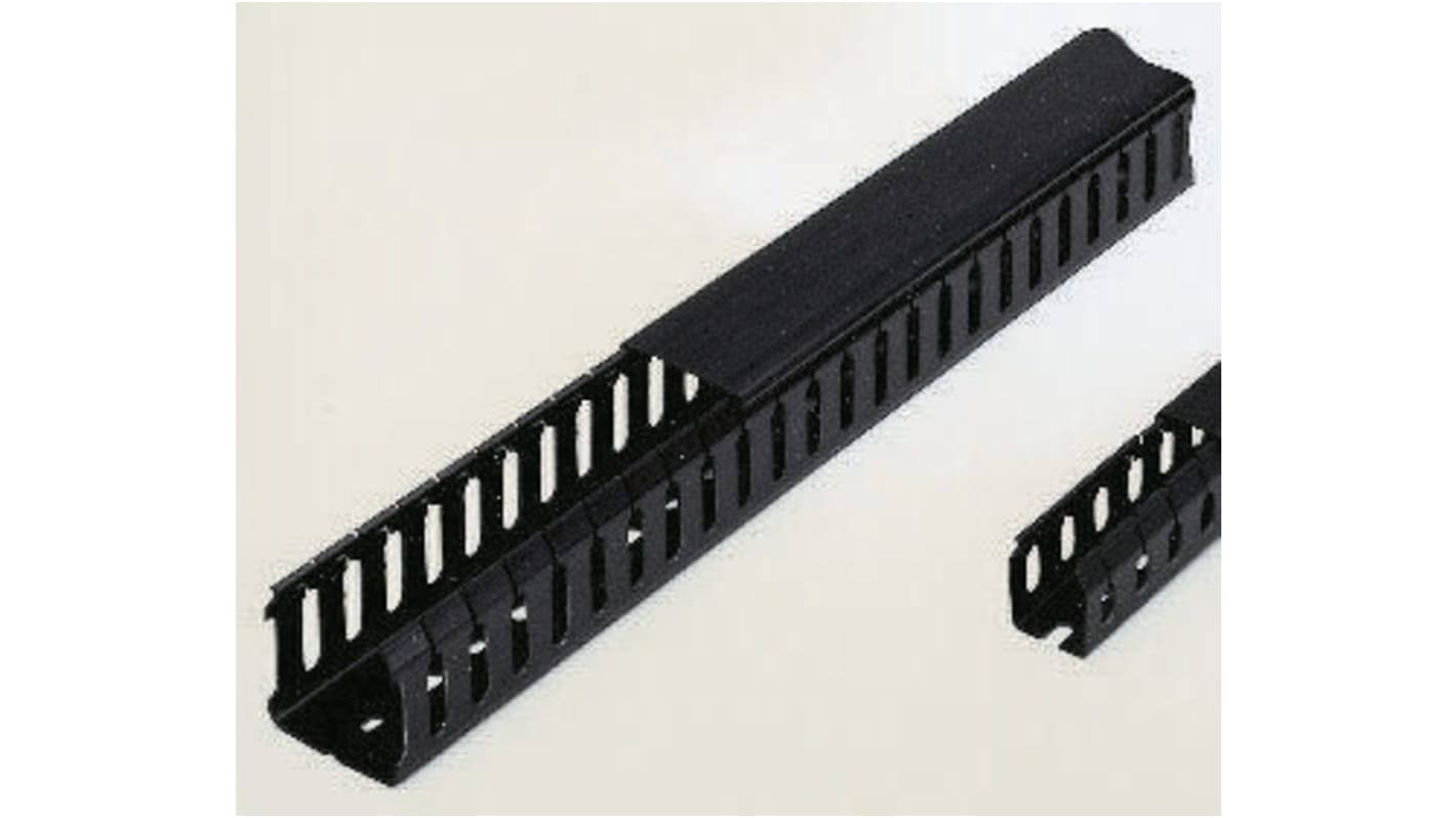 Betaduct Black Slotted Panel Trunking - Open Slot, W50 mm x D50mm, L2m, PVC