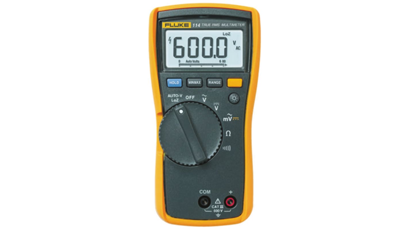 Fluke 114 Hand LCD Digital-Multimeter, CAT III 600V ac, 40MΩ, DKD/DAkkS-kalibriert