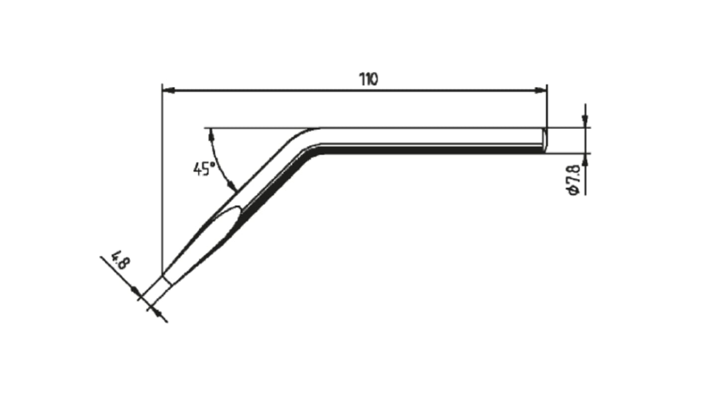 Punta de soldadura tipo Cincel Curvado Ersa, serie 82 ERSADUR, punta de 4.8 mm, 45°, para usar con Soldador ERSA 80S