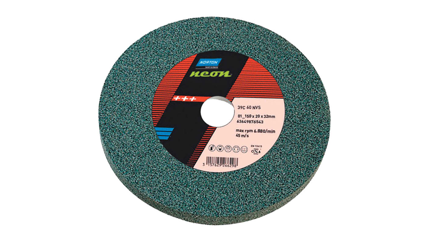 Norton NEON Aluminium Oxide Grinding Wheel, 150mm Diameter, P60 Grit