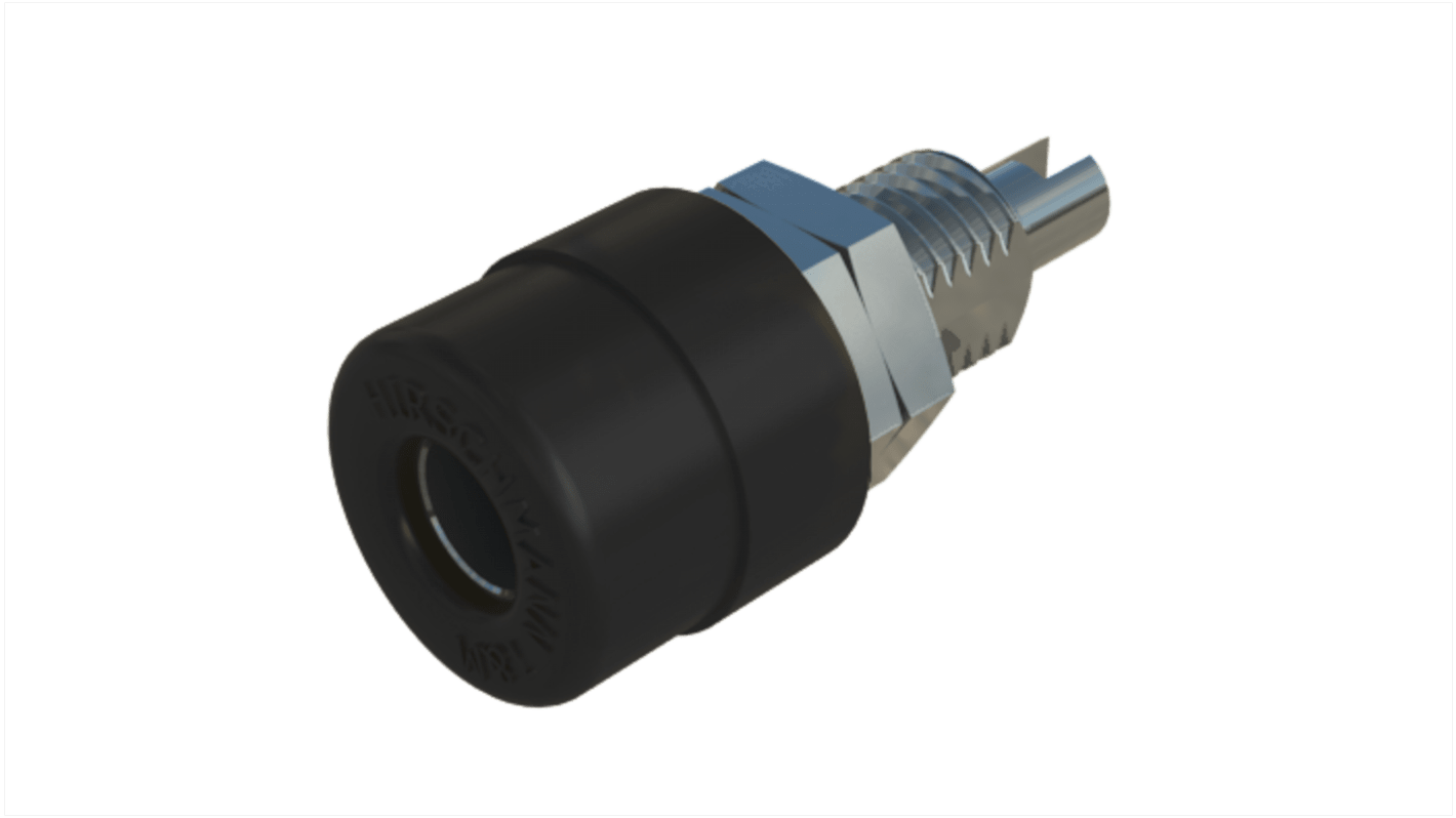 Hirschmann Test & Measurement Banán-csatlakozó 4 mm, Anya, 32A, 30 V ac, 60V dc, Fekete, 23.5mm, lezárás: Forrasztott