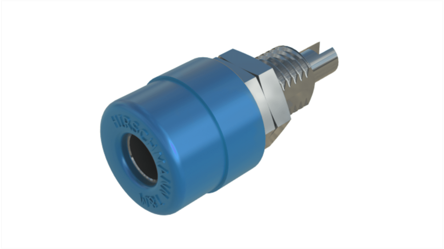 Hirschmann Test & Measurement Blue Female Banana Socket, 4 mm Connector, Solder Termination, 32A, 30 V ac, 60V dc, Tin