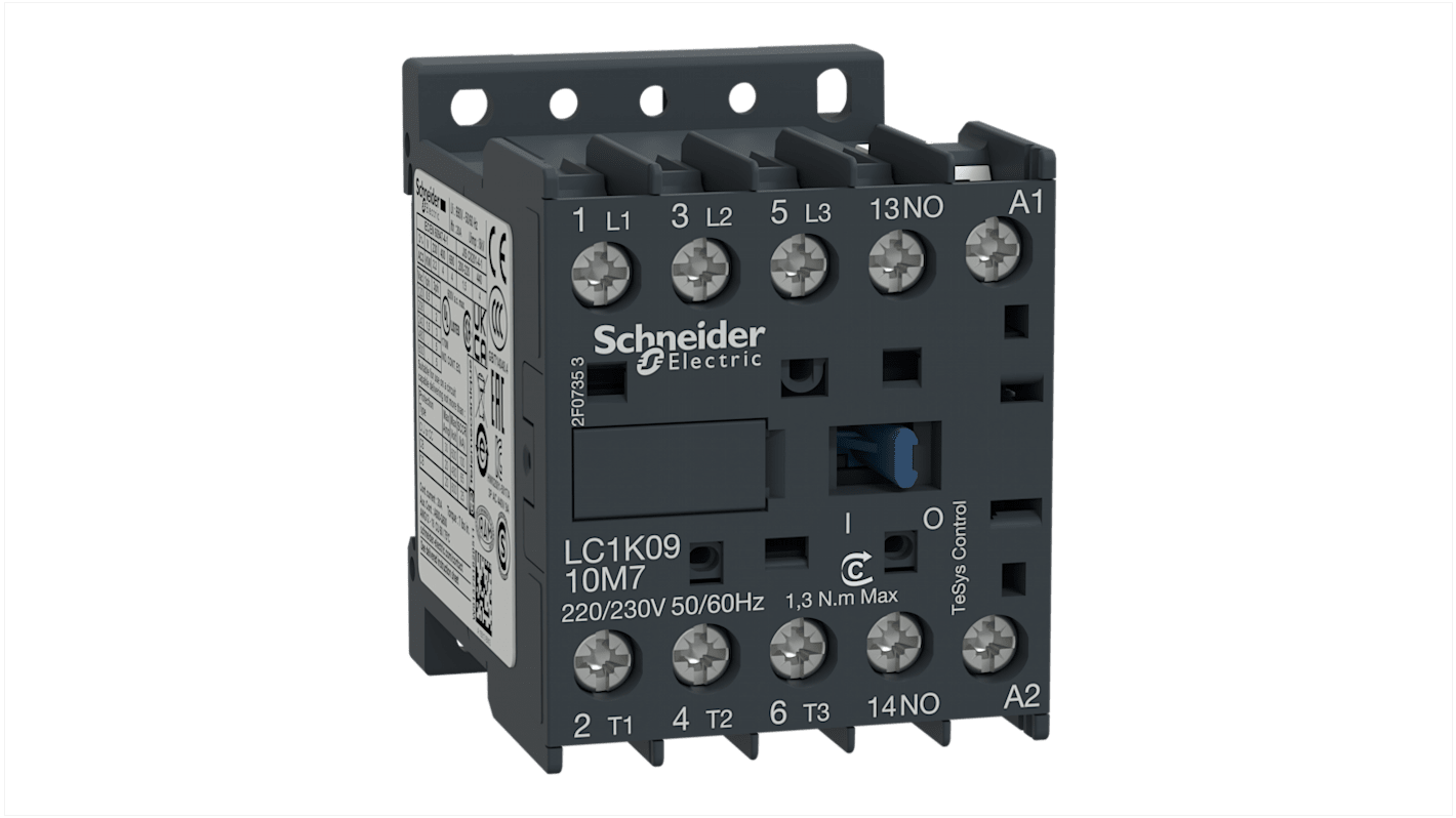 Schneider Electric LC1K Series Contactor, 24 V ac Coil, 3-Pole, 9 A, 4 kW, 3NO, 690 V ac