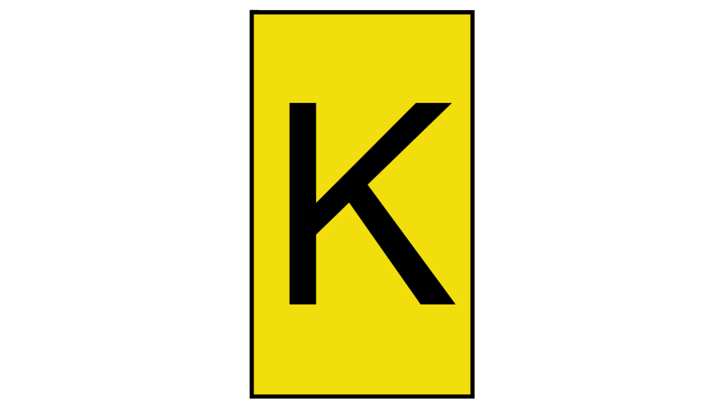 HellermannTyton Ovalgrip Slide On Cable Markers, Black on Yellow, Pre-printed "K", 2.5 → 6mm Cable