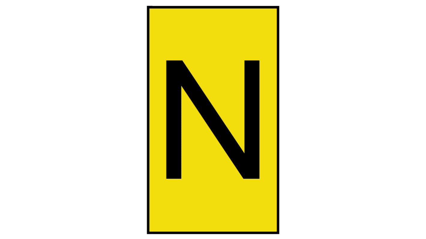 HellermannTyton Ovalgrip Slide On Cable Markers, Black on Yellow, Pre-printed "N", 2.5 → 6mm Cable